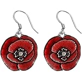 Danforth Remembrance Poppy Wire Earrings (Red) – Handcrafted Pewter Military Veterans Wire Earrings For Women – 7/8”, Made In USA