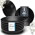 PURE LIVING INTERIOR DESIGN Stoneware Pasta Bowls Set of 8, Stylish Matte Black Plates Ceramic, 8" Salad Bowl Set, Dishwasher and Microwave Safe Ceramic Bowl Plates, Salad Bowls, Large Soup Bow