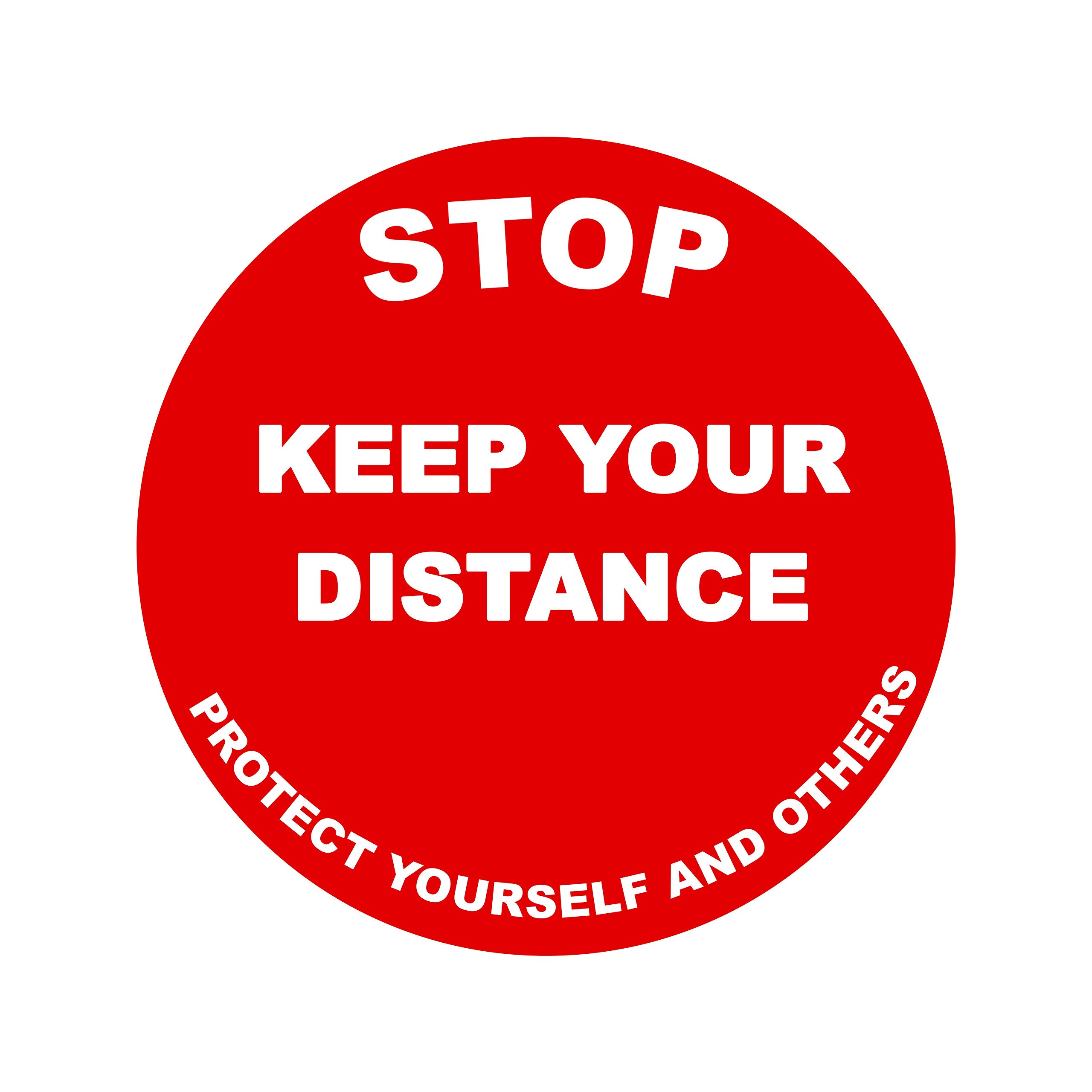 4 x stop keep your distance - social distancing landscape floor safety sign self adhesive vinyl weather proof label sticker - 10cm x 10cm - (SC-31)
