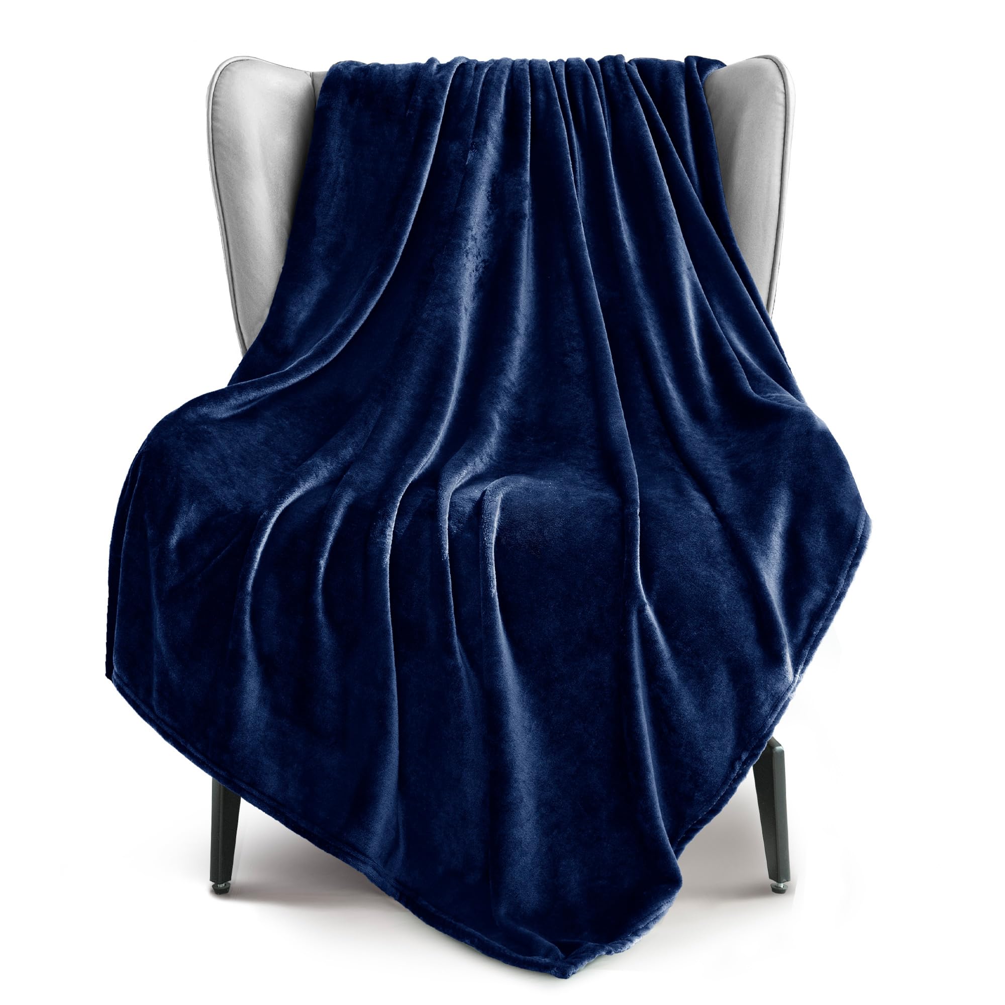 Exclusivo Mezcla Extra Large Fleece Throw Blanket for Couch, Sofa, 300GSM Super Soft and Warm Blankets, Navy Blue Throw All Season Use, Cozy, Plush, Lightweight, 127x178 CM