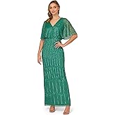 Adrianna Papell Womens Beaded Surplice Gown
