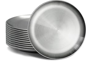 ZJMONE Stainless Steel Plates Silver Lightweight Unbreakable Dinner Dishes Plates Set Feeding Serving Camping Reusable and Di