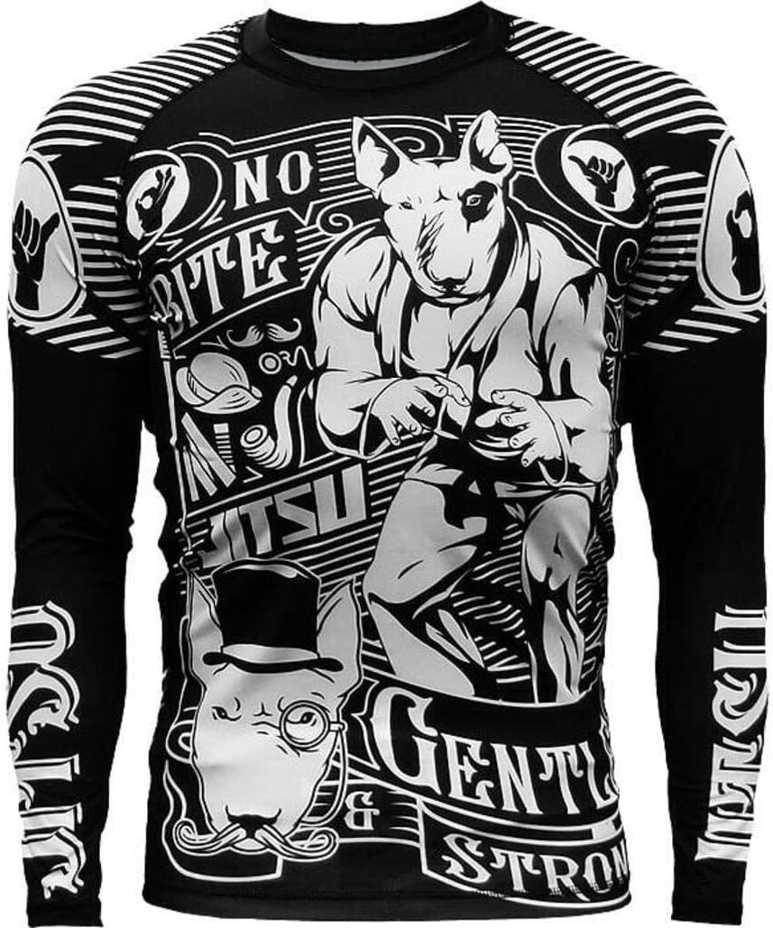 JitsuRash Guard for Men Gentle Strong Long Sleeve BJJ Gym Crossfit MMA Training Fitness Compression Base Layer No Gi