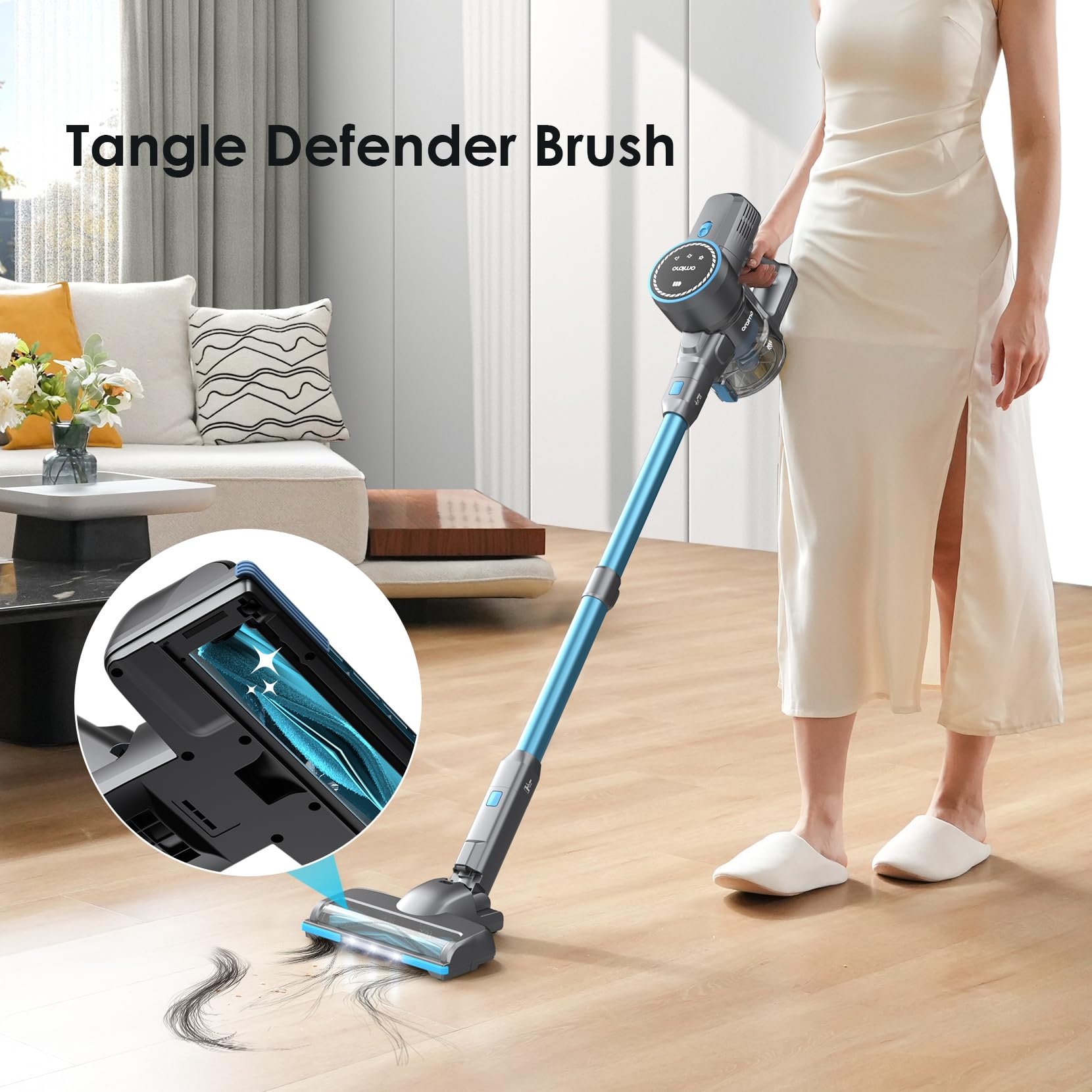 Oraimo Cordless Vacuum Cleaner, 45 Mins Max Runtime, Stick Vacuum 270W/ 24Kpa, LED Display with Battery Indicator, 3 Power Suction, Self-Standing, Anti-entangle Floor Brush (Grey)