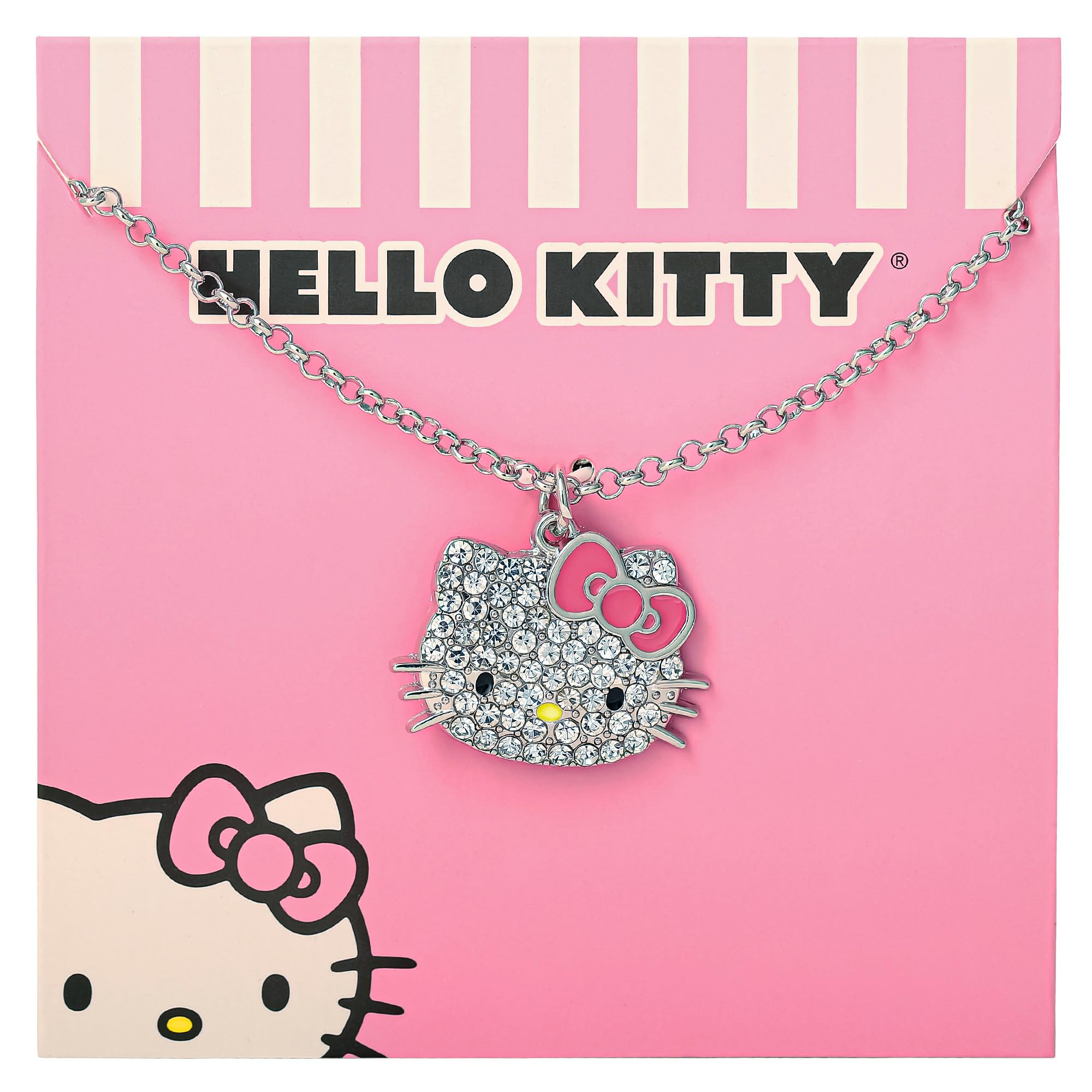 Hello Kitty Sanrio Pave Crystal Pendant Necklace for Women Official License, 16