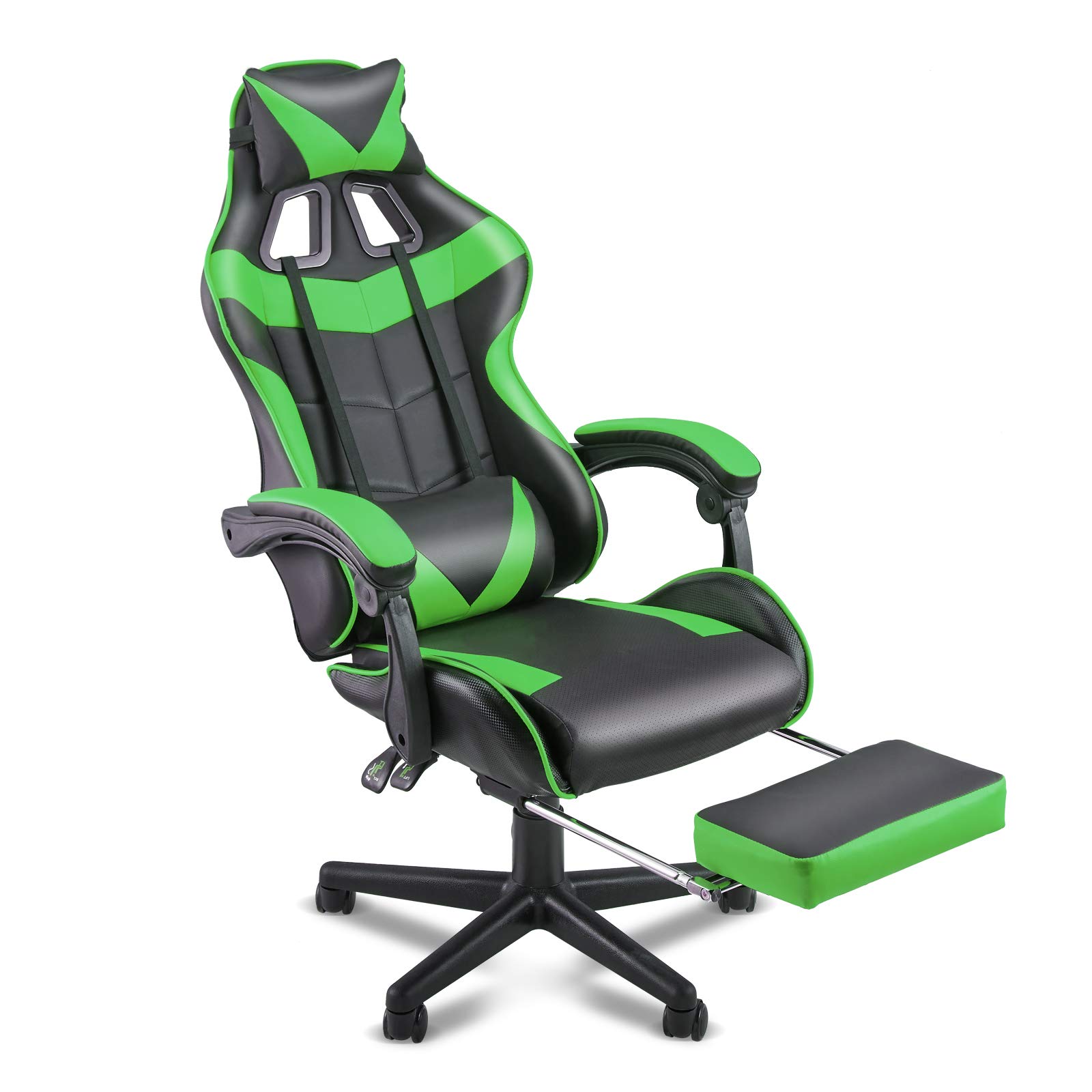 SOONTRANS PC Gaming Chair,Racing Chair for Gaming,Computer Chair,E-Sports Chair,Ergonomic Office Chair with Retractable Footrest and Adjustable Headrest and Lumbar Support(Jungle Green)