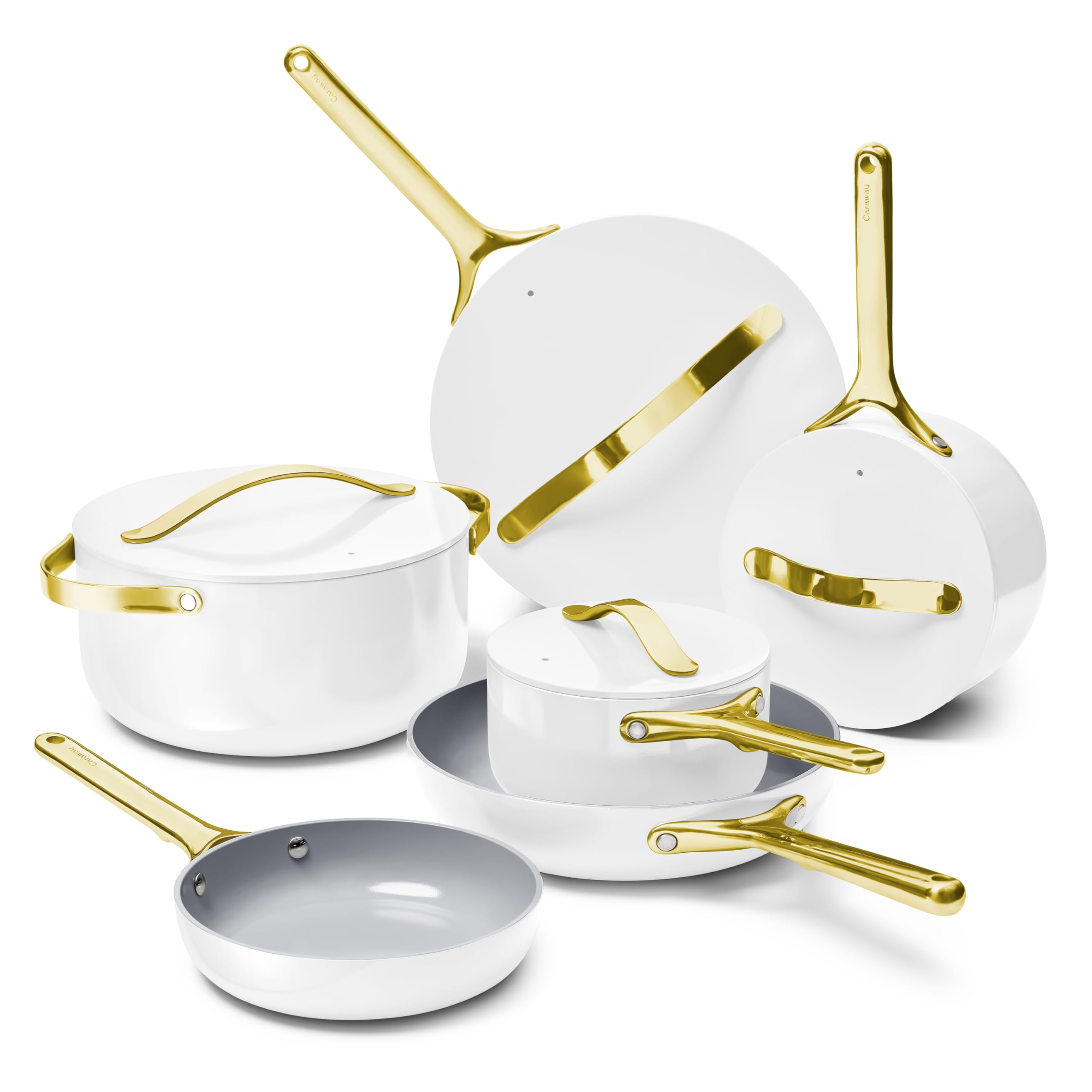 Caraway Deluxe Non-stick Ceramic Cookware Set (16 Piece) Pots, Frying Pans, Lids and Kitchen Storage - PFAS & PFOA Free - Oven Safe Pan Set & Compatible with All Stovetops - White Image