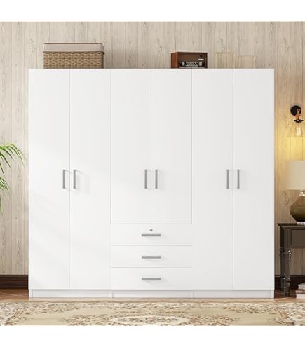 めるぱす様オーダー専用 ホワイトオーク木製ラック２段 2セット　アラレ組・蟻溝 Amazon.com - Merax Large White 6 Doors Wooden Wardrobe, Bedroom