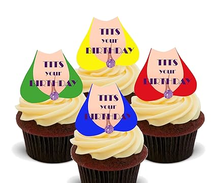 Tits Your Birthday Funny Rude Edible Cupcake Toppers Stand Up