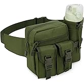 DOB SECHS Hiking Waist Bag with Detachable Water Bottle Holder and Adjustable Waist Belt Oxford Fanny Pack for Men Women Causal Belt Bag for Travel Outdoor Fishing Running Hiking Hunting,Green