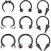 AVYRING Septum Rings 16g Horseshoe Nose Rings Surgical Steel Septum Jewelry Black Hoops Cartilage Helix Daith Tragus Earring Hoop Nose Hoop Ring Halloween Spike Lip Piercing Jewelry for Women Men