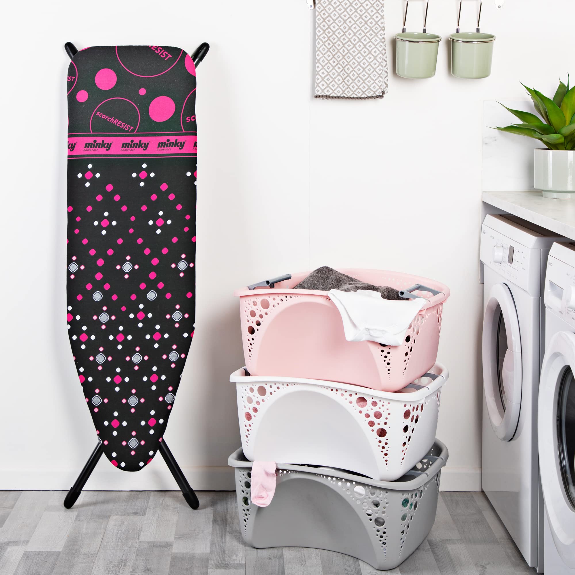 Minky Hot Spot Ironing Board | Made in UK | Freestanding Ironing Board with Premium Cover and Pad Featuring Scorch Resistant Iron Parking Zone - 48