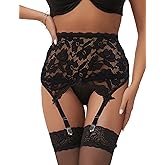 comeondear Women Garter Belt and Thigh Highs Set Plus Size Lace Garter Belts for Women Mesh Suspender Belt with 4 Strap