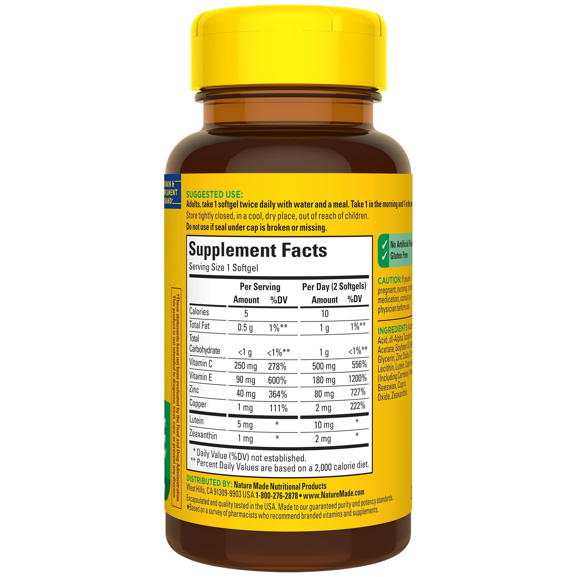 Nature Made Vision Based on the AREDS 2 Formula, Eye Vitamins with Lutein & Zeaxanthin, Vitamin C, Vitamin E, Zinc and Copper for Healthy Vision and Eye Function Support, 60 Softgels, 30 Day Supply