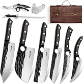 Huusk Knives Set, Serbian Chef Knife Set with Bag - Japanese Kitchen Knives | Hand Forged High Carbon Steel, Full Tang Knives Ebony Handle