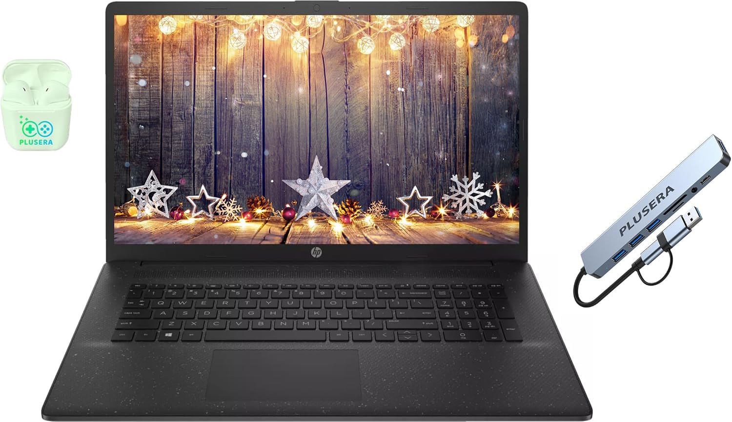 HP 17.3" Business Laptop Computer, 16GB RAM 512GB Storage (256GB SSD+256GB Docking Station Set), 10-Core Intel Core i5, AI Copilot, Windows 11, Numeric Keypad, Wi-Fi 6, PLUSERA Earphones, Jet Black