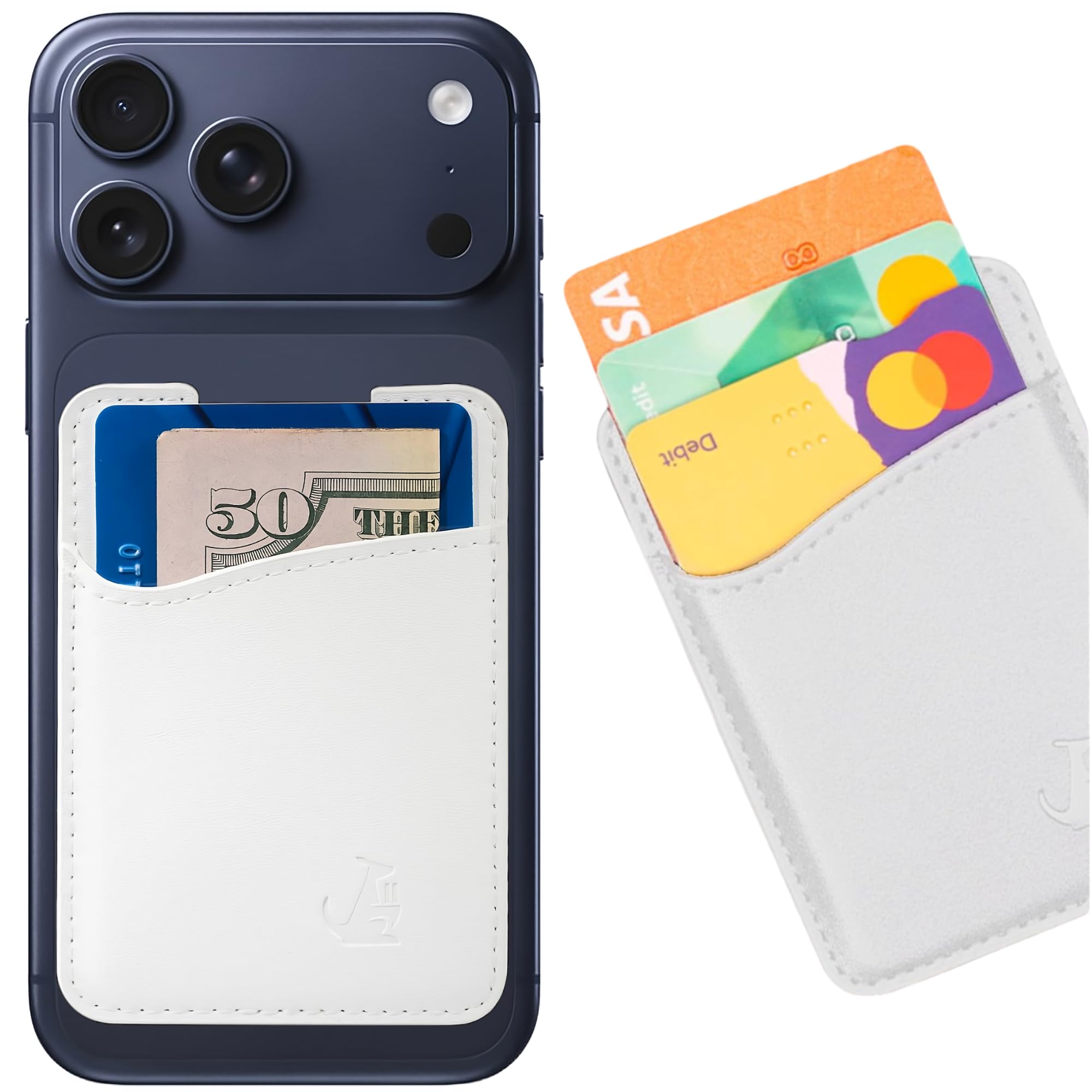 Wallaroo Genuine Leather Phone Card Holder Pocket For iPhone and Android Smartphones (White Leather) — image 1