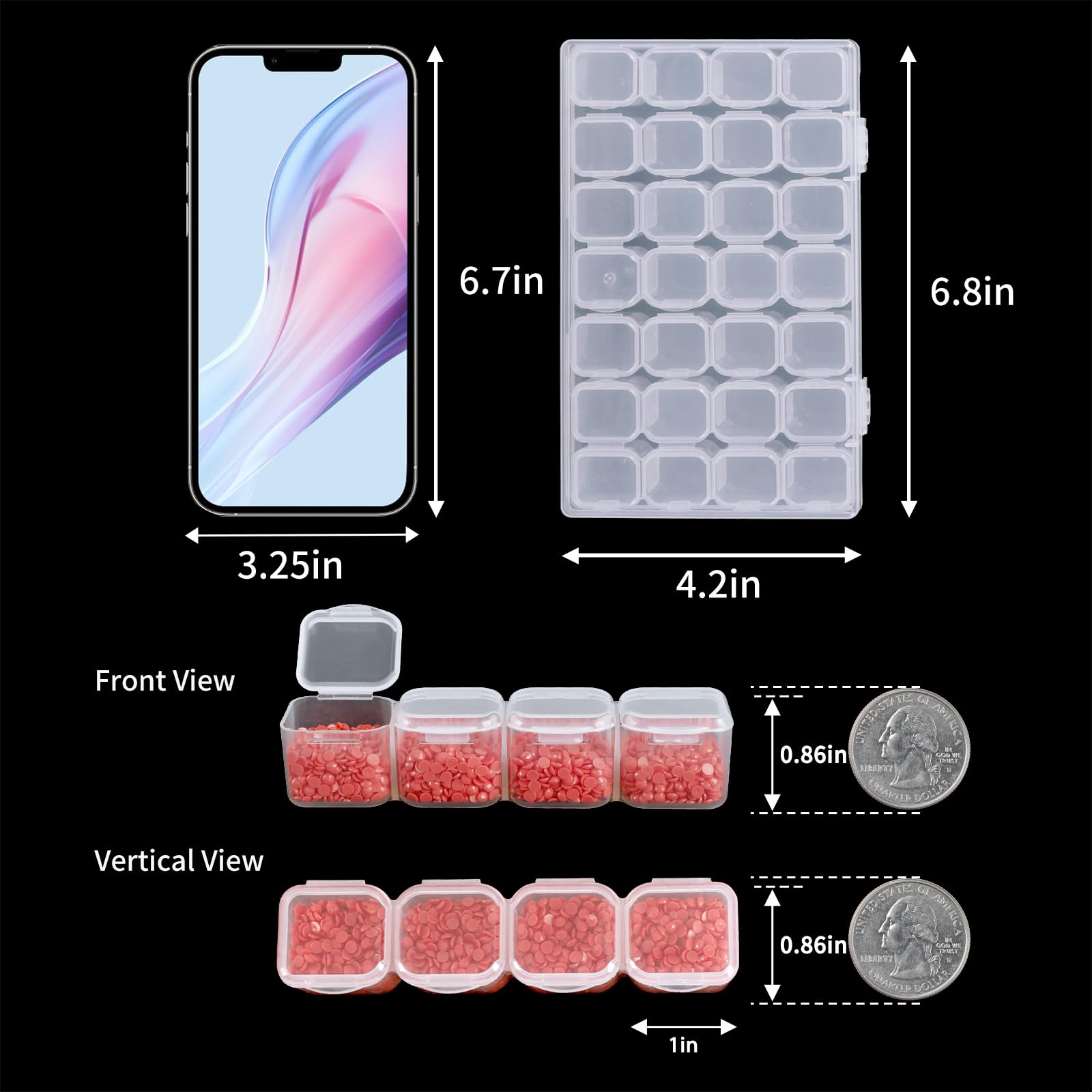 SGHUO 168 Slots 6pcs 28 Grids Diamond Painting Boxes Plastic Organizer, Bead Organizer