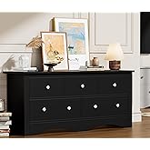 Flamaker Dresser for Bedroom, 5 Drawer Dresser, Wood Dressers, Wide Chest of Drawer, Storage Drawers, Storage Organizer for Closet, Hallway (Black)