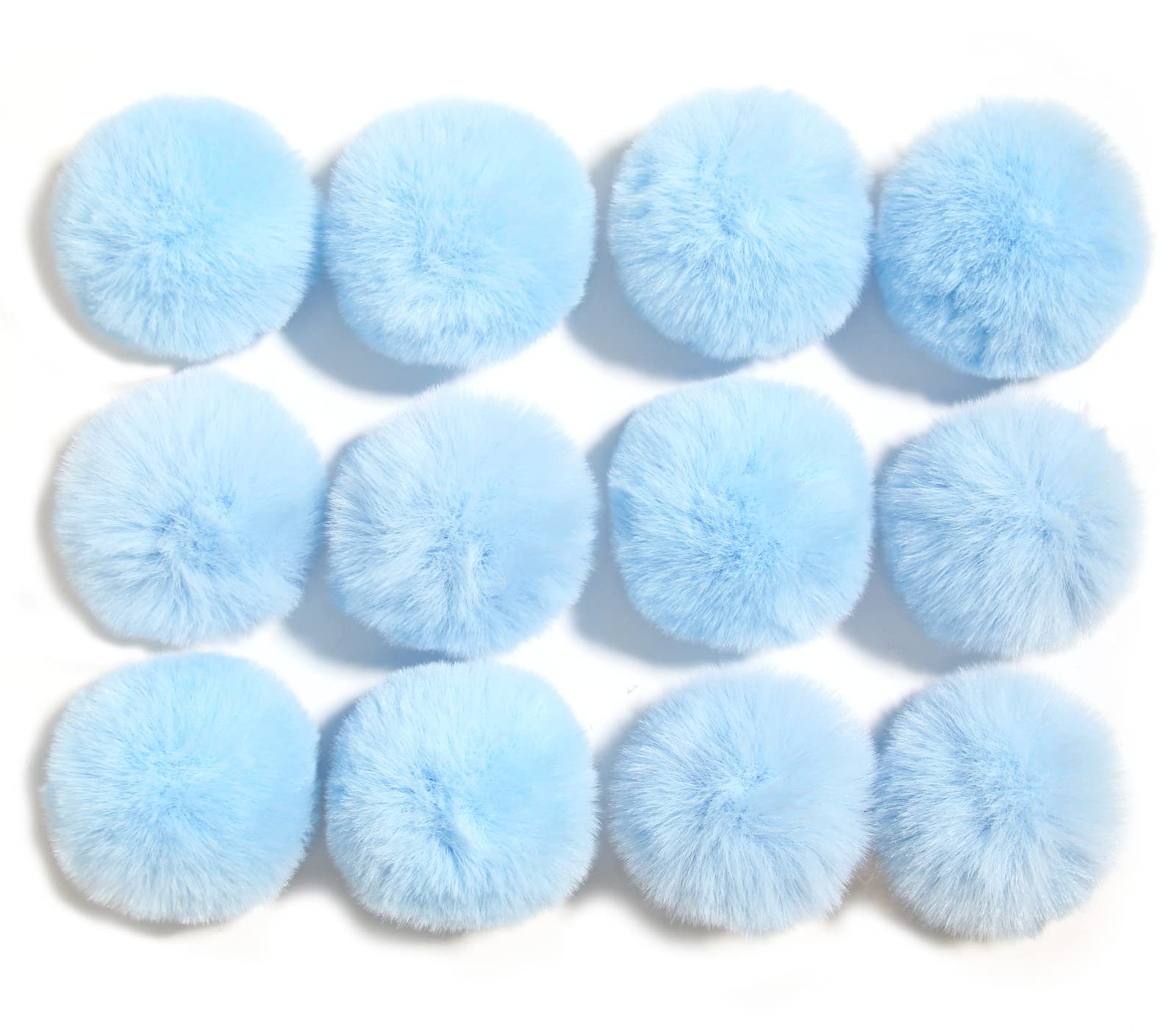 Furling Pompoms DIY Pack of 12 Faux Fur Pom Poms for Hats Soft Knitting Accessories (Light Blue, 8cm) — image 1