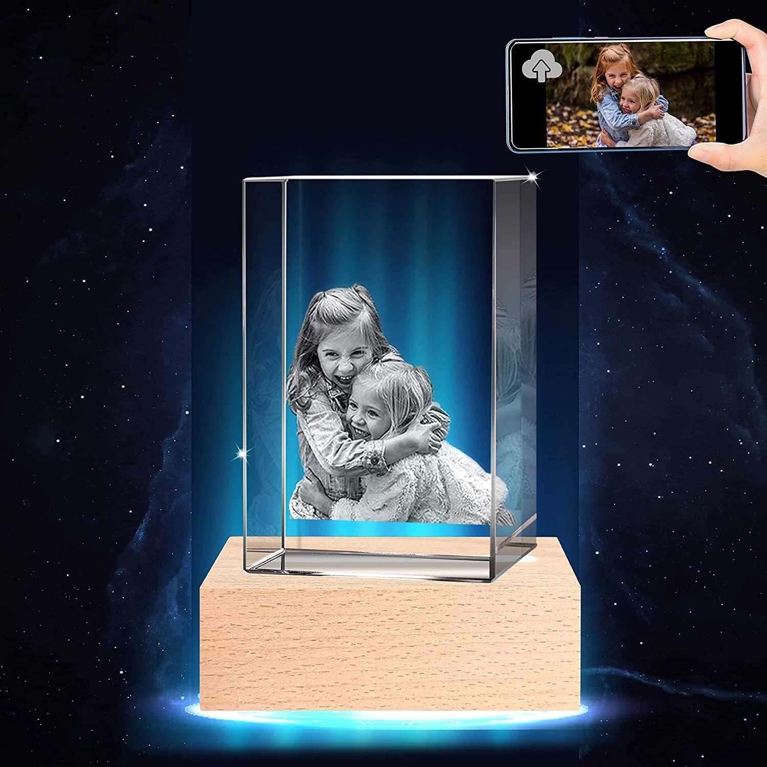 Photographs - TEXTURE OF DREAMS 3D Crystal Photo,Laser Engraved, with LED Light Base, Personalized Mother's Day Gift ideas for Mom, Dad, Women. Custom crystal Valentine’s Day or Marriage Present for her, him. Customized Memorial Anniversary Couples Gifts - Large Portrait
