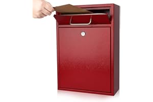 KYODOLED Steel Key Lock Mail Boxes Outdoor, Locking Wall Mount Mailbox, Security Key Drop Box, Collection Boxes,16.2H x 11.22