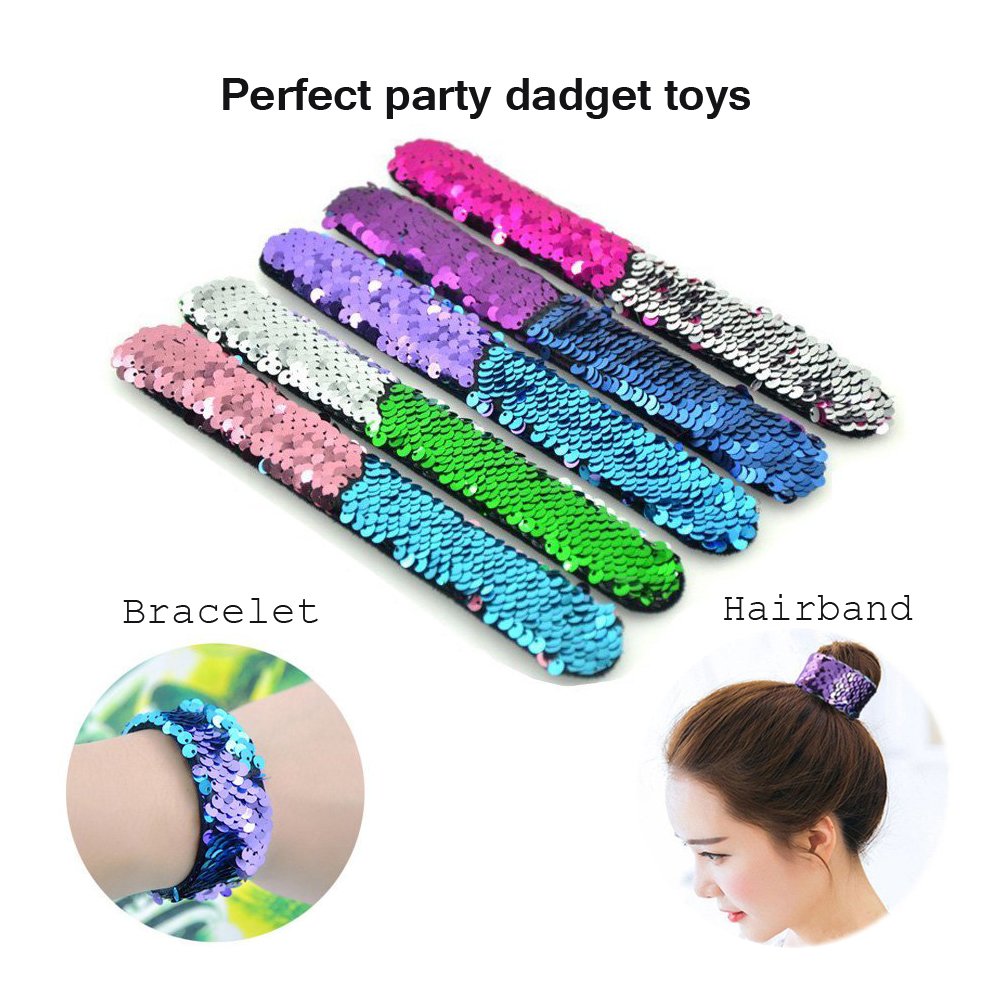 Hyfanda Magic Mermaid Slap Bracelet 12 Pack for Birthday Party Favors Christmas Gifts, Two-color Decorative Reversible Charm Sequins Flip Wristband Bracelet for Kids,Girls,Boys,Women (12PCS)