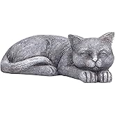 Hapivida Cat Garden Statue, 5.5in Mini Pet Garden Memorial Stone Sleeping Cat Statue Decor Outdoor Resin Realistics Sculptures Gift Grey