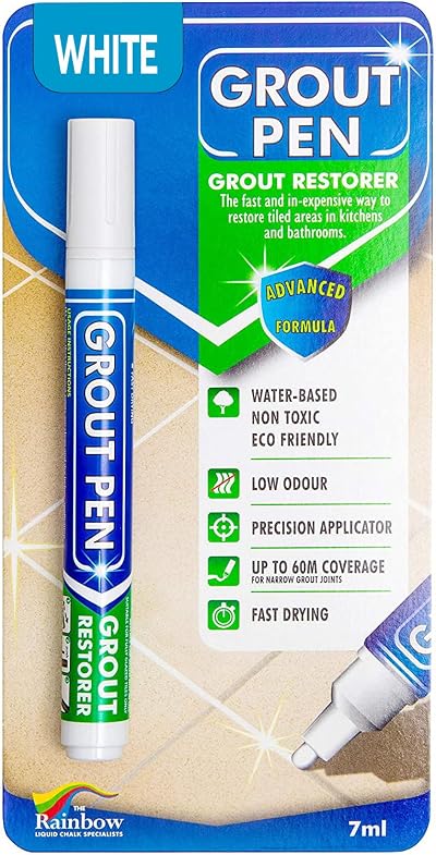 Rainbow Chalk Grout Pen White 7ml - Water-Based Tile Grout Repair