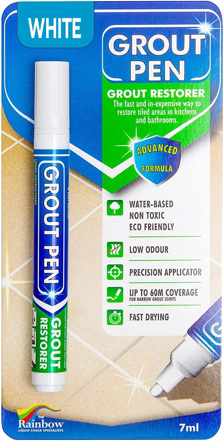 Rainbow Chalk Grout Pen White 7ml - Water-Based Tile Grout Repair
