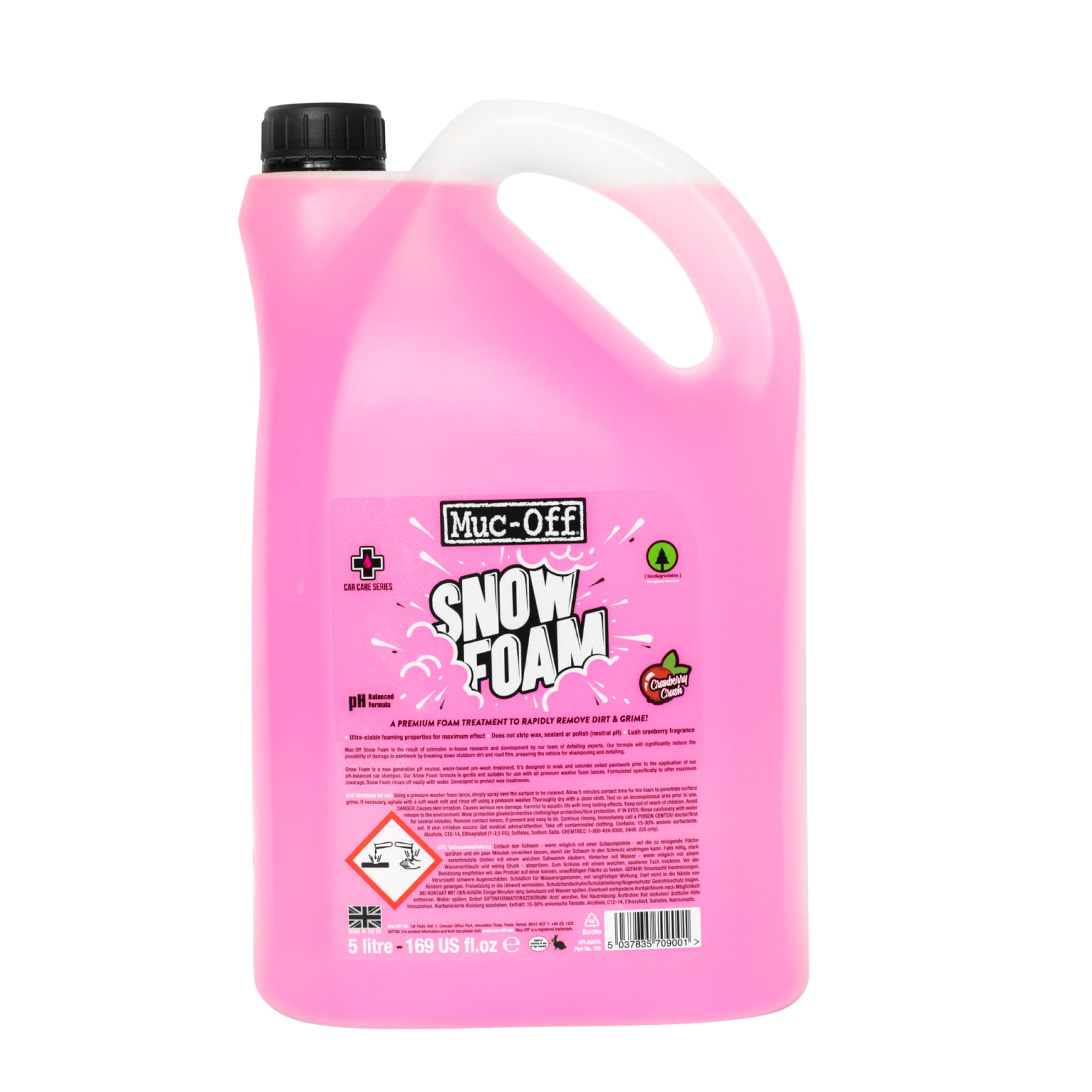 Muc-Off Snow Foam - Ultra Foaming pH Neutral Pre-Wash Cleaner with Cranberry Fragrance - Safe for Wax & Polish Layers - Pressure Washer Snow Foam for Cars, Bikes & Motorcycles - 5L