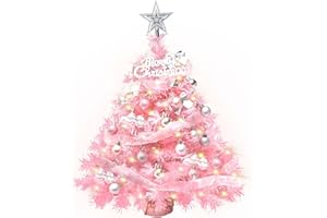 24 Inch Mini Christmas Tree with Lights, 2ft Small Christmas Tree with Stand, Artificial Xmas Pink Table Top Tree Decorated G