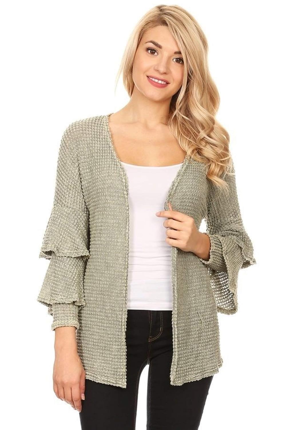 T Party Women`s Ruffle Sleeve Sweater Cardigan Poly Rayon / Sweaters Women