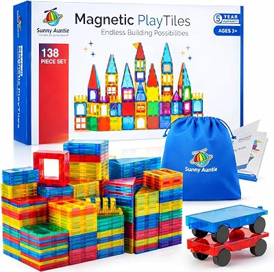 Sunny Auntie 138-Piece Magnetic Tiles XL Set with Storage Bag