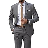 YND Men's 2 Piece Suit with Tie, One Button Slim Fit Solid Jacket and Pants Set, Suits for Men Prom Party Wedding & Business
