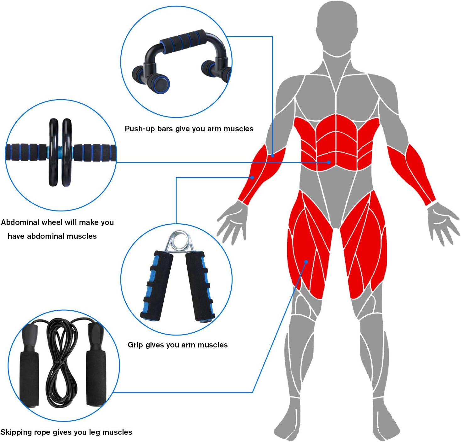 BOSWELL Ab Roller Wheel, 5-in-1 Ab Roller Kit with Knee Pad, Grip, Skipping Rope, Resistance Bands, Pad Push Up Bars Handles Grips, Perfect Home Gym Equipment for Men Women Exercise : Sports & Outdoors