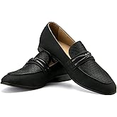 JITAI Mens Shoes - Casual Leather and Suede Penny Loafers for Men, Comfortable Low-Heels, Slip-On Dress Shoes for Wedding, Business, and Formal Events in Black or Brown