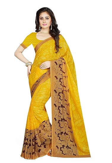 Womens Poly Georgette Printed Saree With Blouse Piece