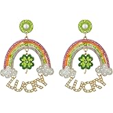 Madison Tyler St.Patrick's Day Dangle Earrings for Women | Fun Green Clover Earrings | Rainbow Lucky Rhinestone Earrings | Leprechauns Earrings | St.Patrick's Day Party Jewelry Gifts