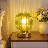 Elenhome Green Touch Glass Table Lamp, 3-Way Dimmable Bedside Lamp, Vintage Mid-Century Modern Small Nightstand Lamp for Bedr