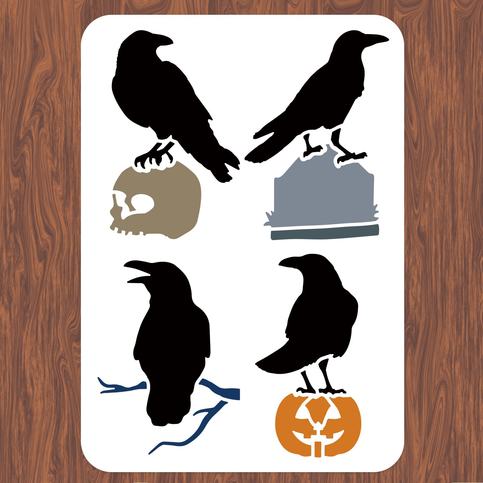 INFUNLY Crows Painting Stencil for Wall 11.7x8.3 Reusable Skull Wall Stencils Ravens Painting Template Bird Walls Stencil Templates for Crafts Cement Wood Furniture Bedroom Home Decor