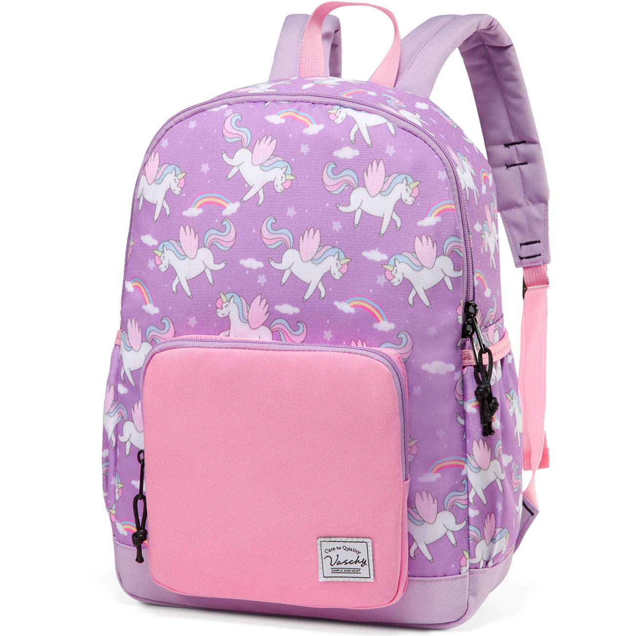 VASCHY Girls Backpack, 13L Kids Backpack Water Resistant School Bag 4-6 Years Toddler Rucksack Children's Backpack with Elastic Water Bottle Pockets for Elementary School(Pink Unicorn)