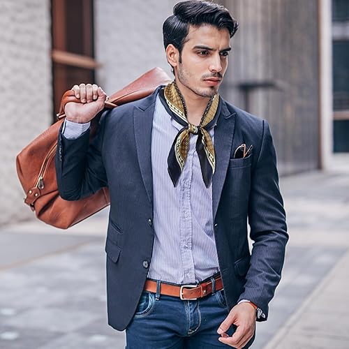 GERINLY Silk Square Neck Scarf for Men Vintage Kerchief Classic