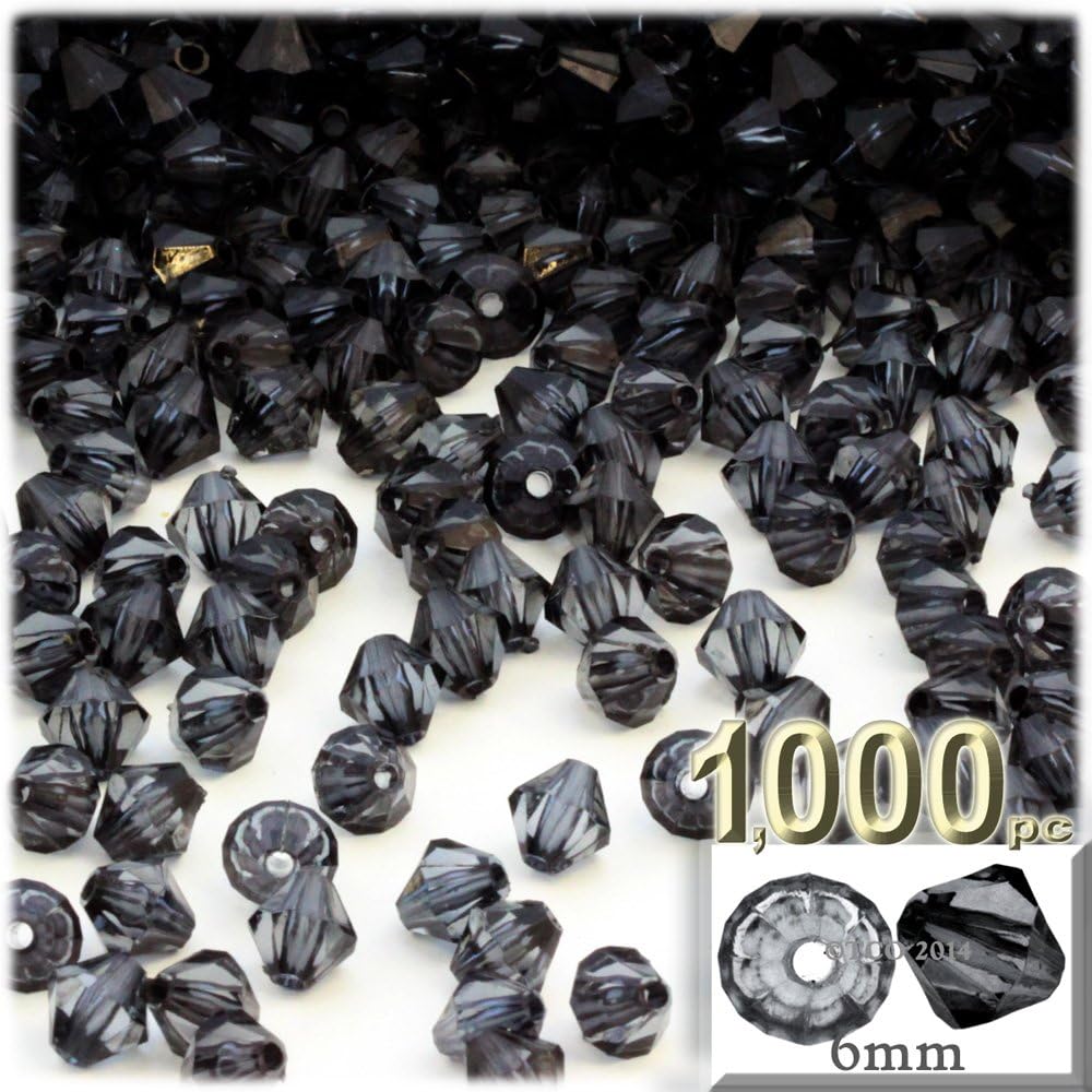 The Crafts Outlet, 1,000-pc Acrylic Bicone Beads, Faceted, 6mm, Charcoal Gray
