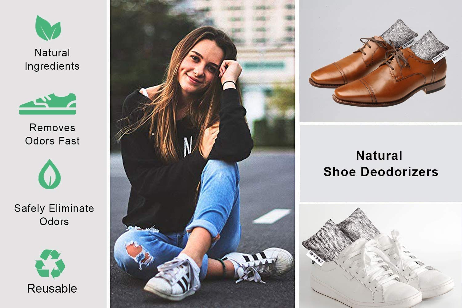 Marsheepy 6 Pack Activated Charcoal Odor Absorber Bags, Shoe Deodorizer insert and Shoe Odor Remover, 100% Natural Shoes Smell Remover，Shoe Odor Eliminatorr (60g X 6 PACK)