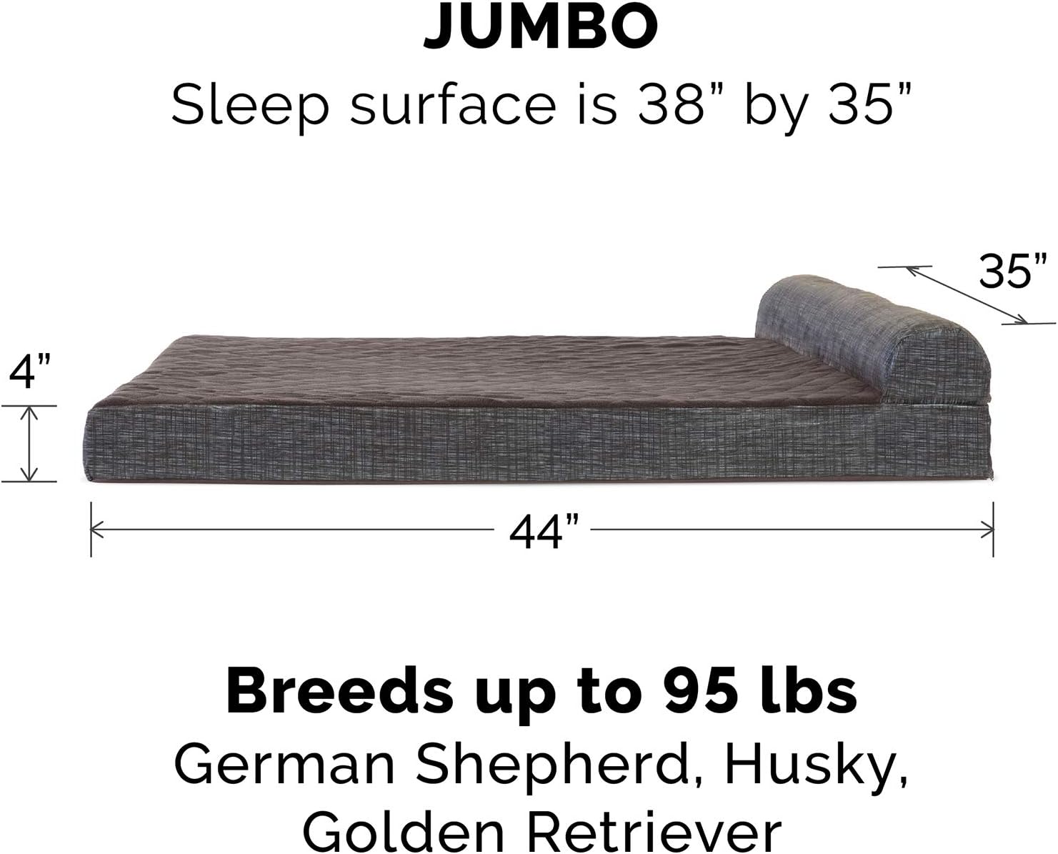Furhaven Pet Dog Bed - Deluxe Orthopedic Quilted Fleece and Print Suede Chaise Lounge Living Room Couch Pet Bed with Removable Cover for Dogs and Cats, Espresso, Jumbo : Pet Supplies