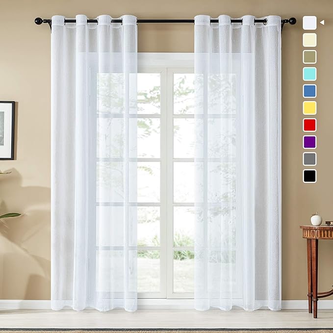 Top Finel White Grommet Sheer Curtains 96 Inches Long Faux