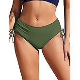 Ekouaer Bikini Bottoms for Women Mid Waist Swim Bottom Full Coverage Swim Bathing Suit Bottom Djustable Side Tie Swim Shorts