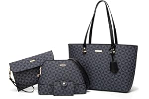 LOVEMATCH Women Fashion Synthetic Leather Handbags Tote Bag Shoulder Bag Top Handle Satchel Purse Set 4pcs