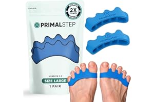 PRIMALSTEP 2.0 Firm Edition Toe Separators, Spreaders, Spacers, Straightener to Correct Toes for Men and Women, Bunion Corrector, Plantar Fasciitis, Stretchy, and Durable, Large